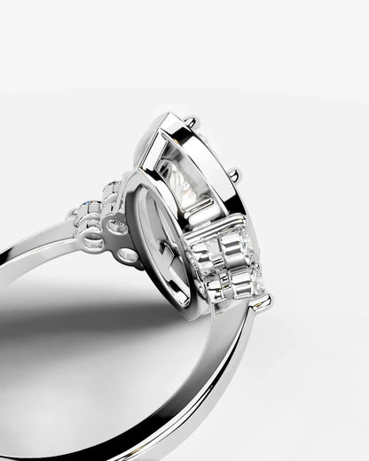 Marquise Cut Halo Lab Grown Diamond Engagement Ring with Side Stones| D VS1