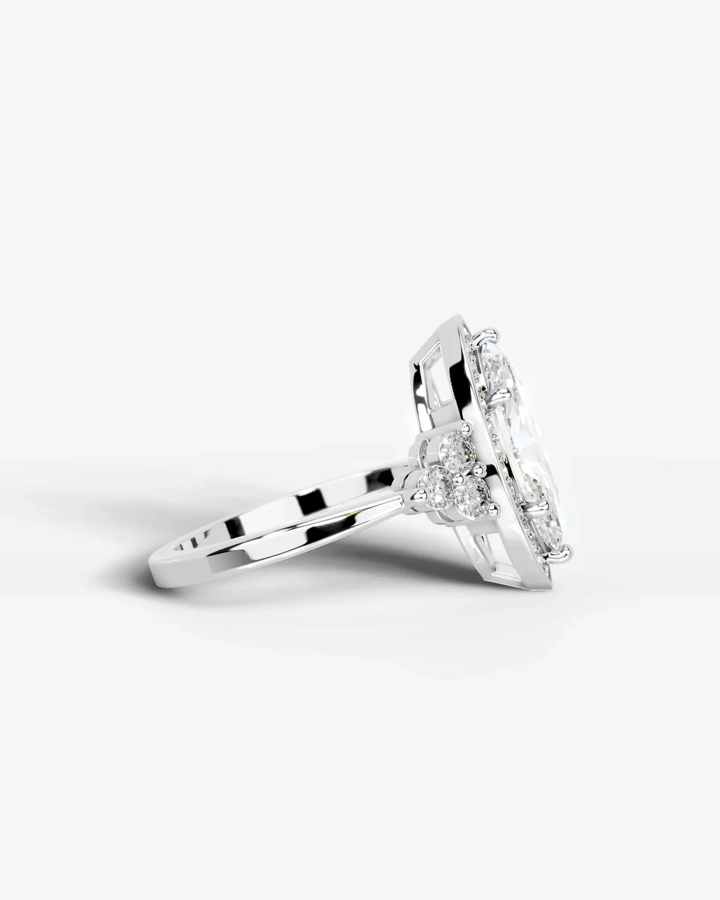 Marquise Cut Halo Lab Grown Diamond Engagement Ring with Side Stones| D VS1