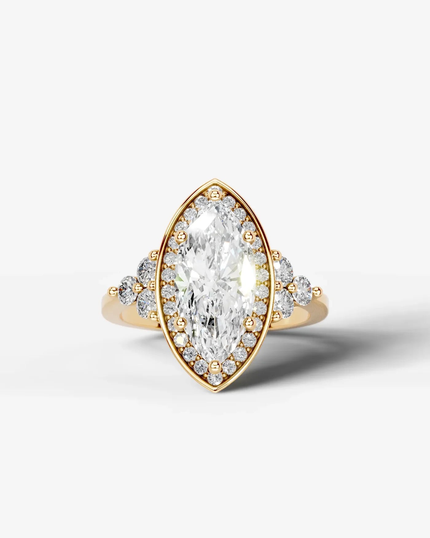 Marquise Cut Halo Lab Grown Diamond Engagement Ring with Side Stones| D VS1
