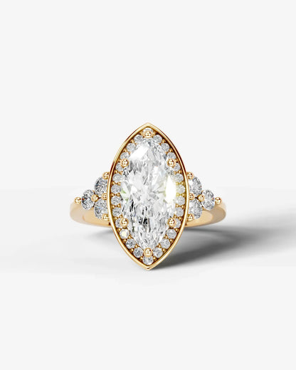 Marquise Cut Halo Lab Grown Diamond Engagement Ring with Side Stones| D VS1