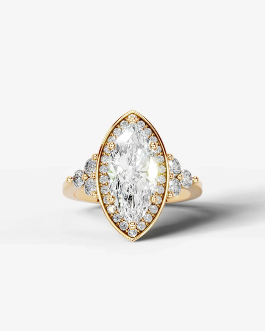 Marquise Cut Halo Lab Grown Diamond Engagement Ring with Side Stones| D VS1