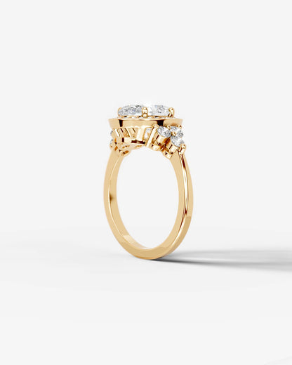 Oval Cut Halo Lab Grown Diamond Engagement Ring with Side Stones| D VS1