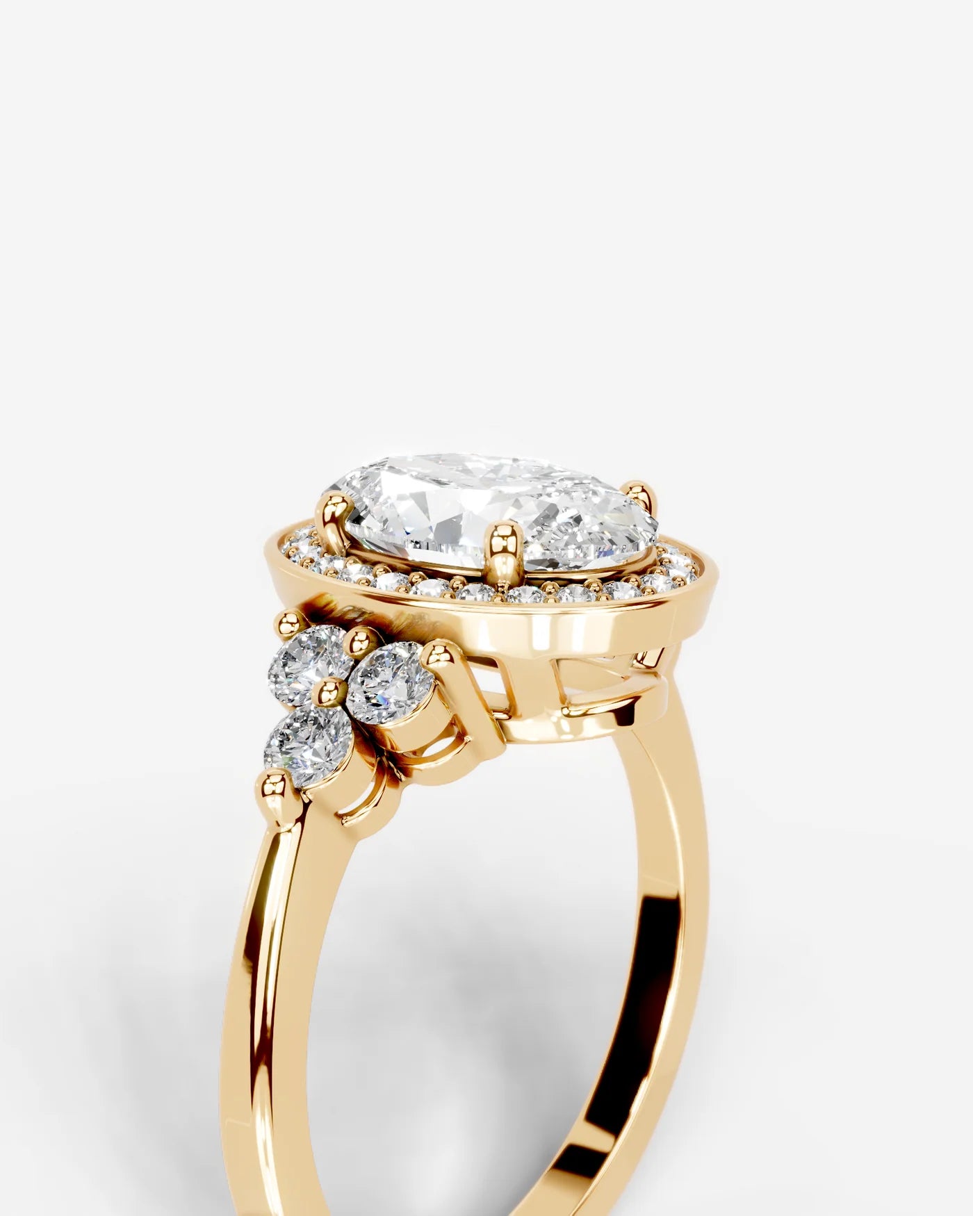 Oval Cut Halo Lab Grown Diamond Engagement Ring with Side Stones| D VS1