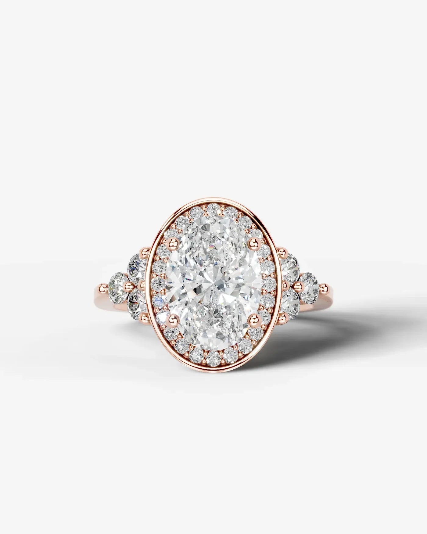 Oval Cut Halo Lab Grown Diamond Engagement Ring with Side Stones| D VS1