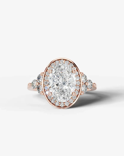 Oval Cut Halo Lab Grown Diamond Engagement Ring with Side Stones| D VS1
