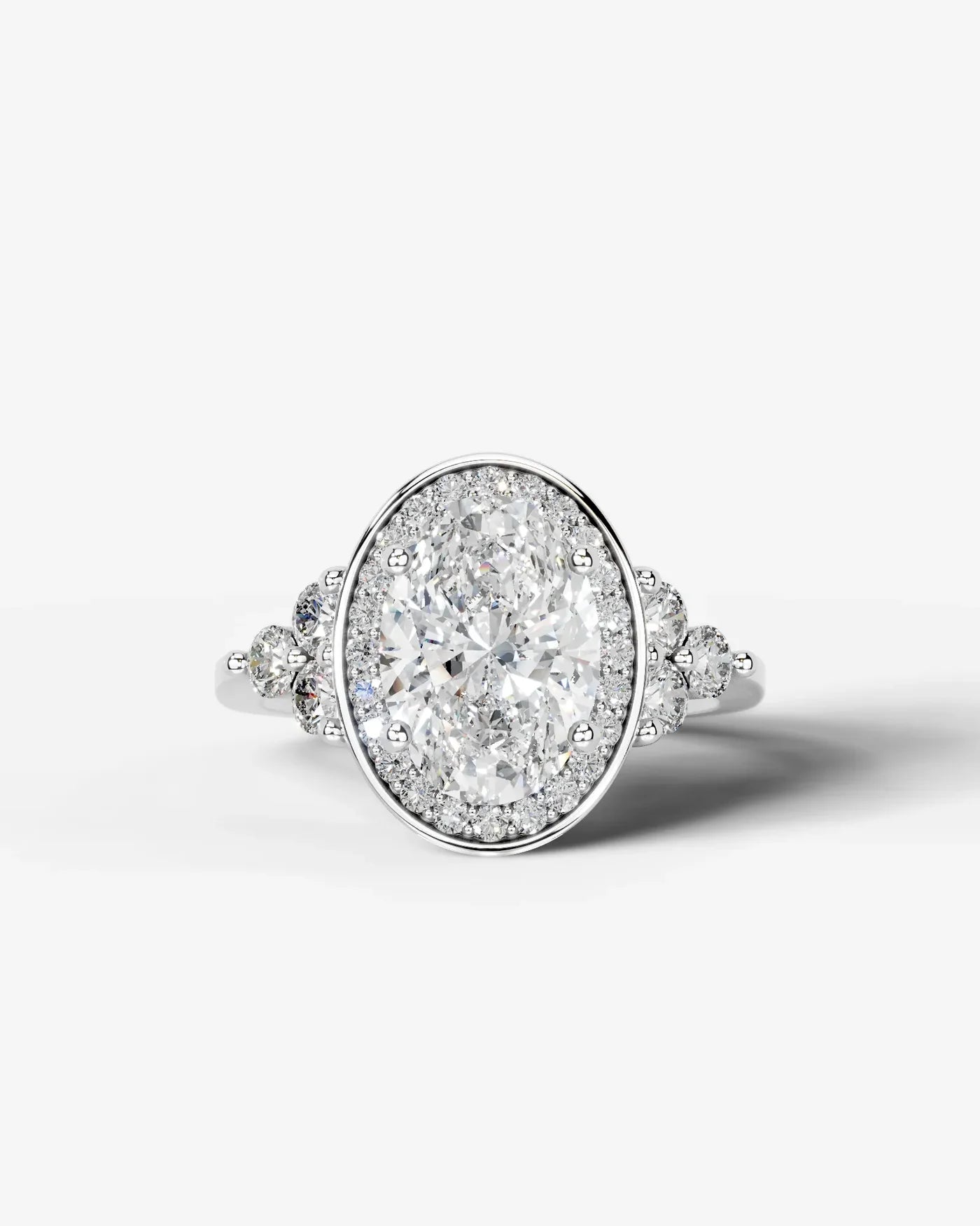 Oval Cut Halo Lab Grown Diamond Engagement Ring with Side Stones| D VS1