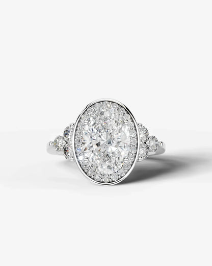 Oval Cut Halo Lab Grown Diamond Engagement Ring with Side Stones| D VS1