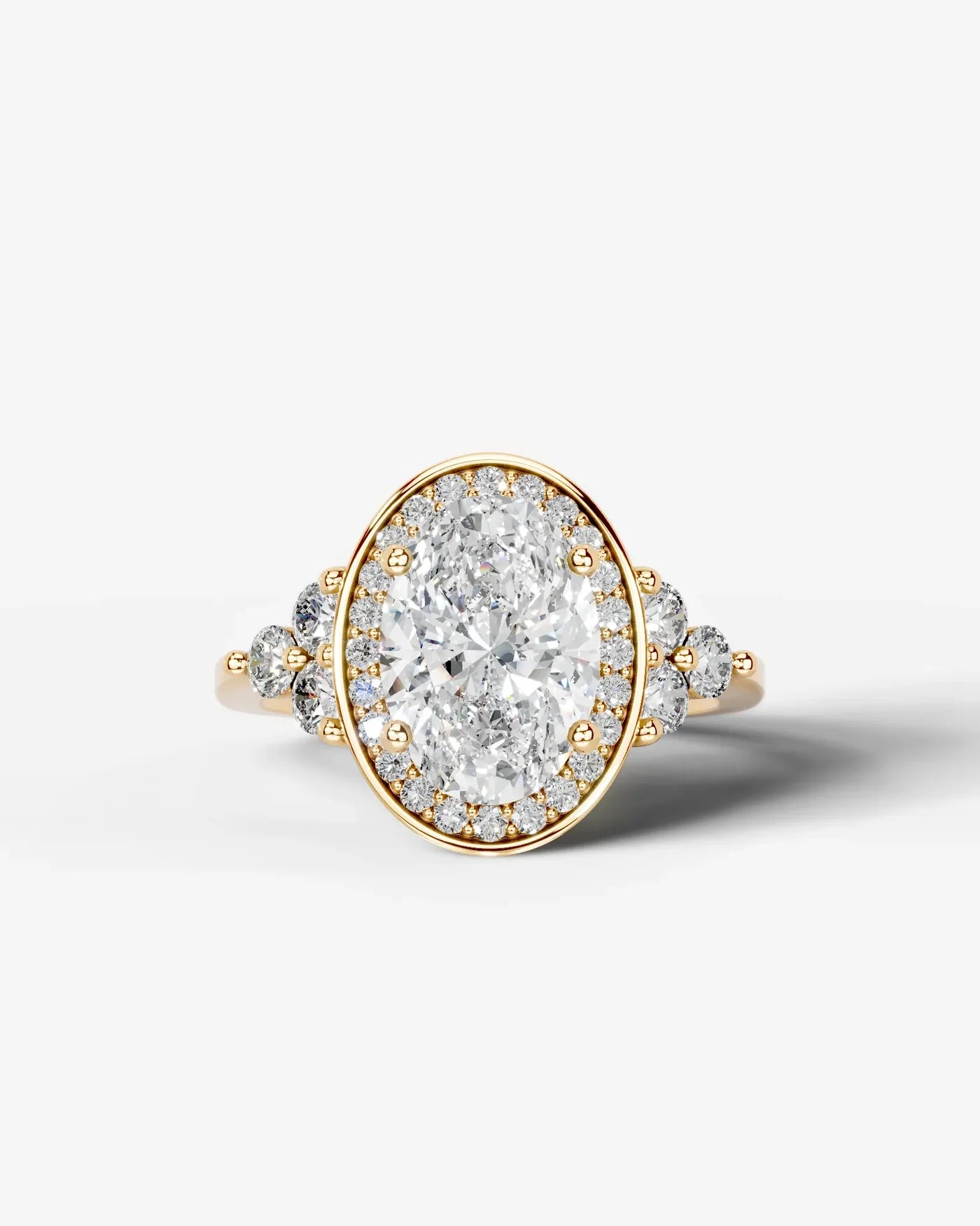 Oval Cut Halo Lab Grown Diamond Engagement Ring with Side Stones| D VS1