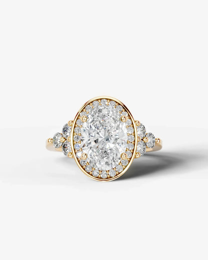 Oval Cut Halo Lab Grown Diamond Engagement Ring with Side Stones| D VS1