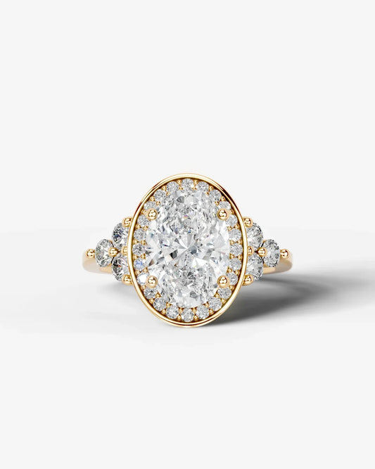 Oval Cut Halo Lab Grown Diamond Engagement Ring with Side Stones| D VS1
