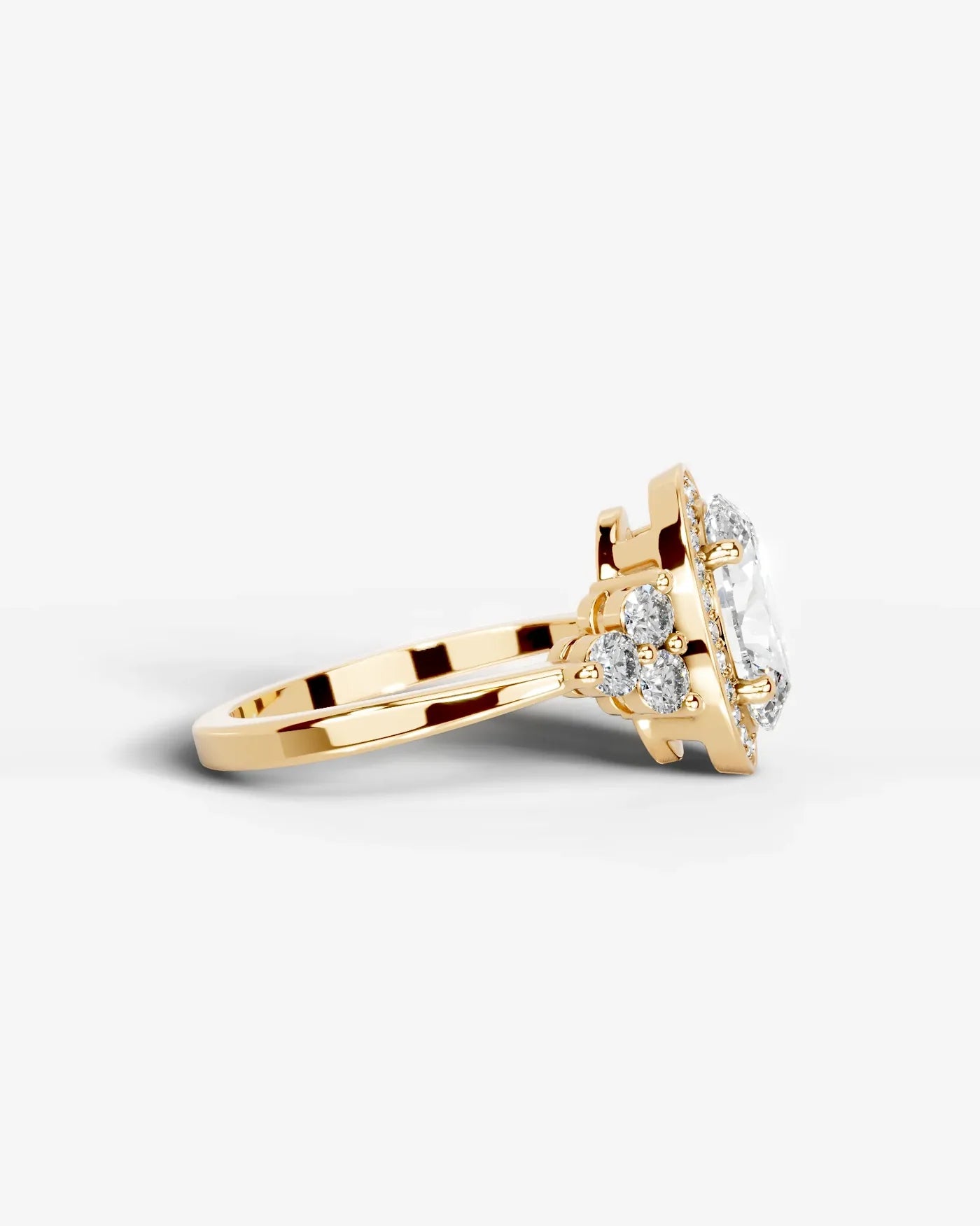 Oval Cut Halo Lab Grown Diamond Engagement Ring with Side Stones| D VS1