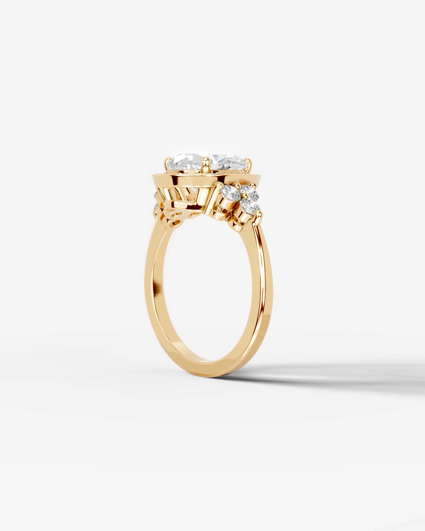 Pear Cut Halo Lab Grown Diamond Engagement Ring with Side Stones| D VS1
