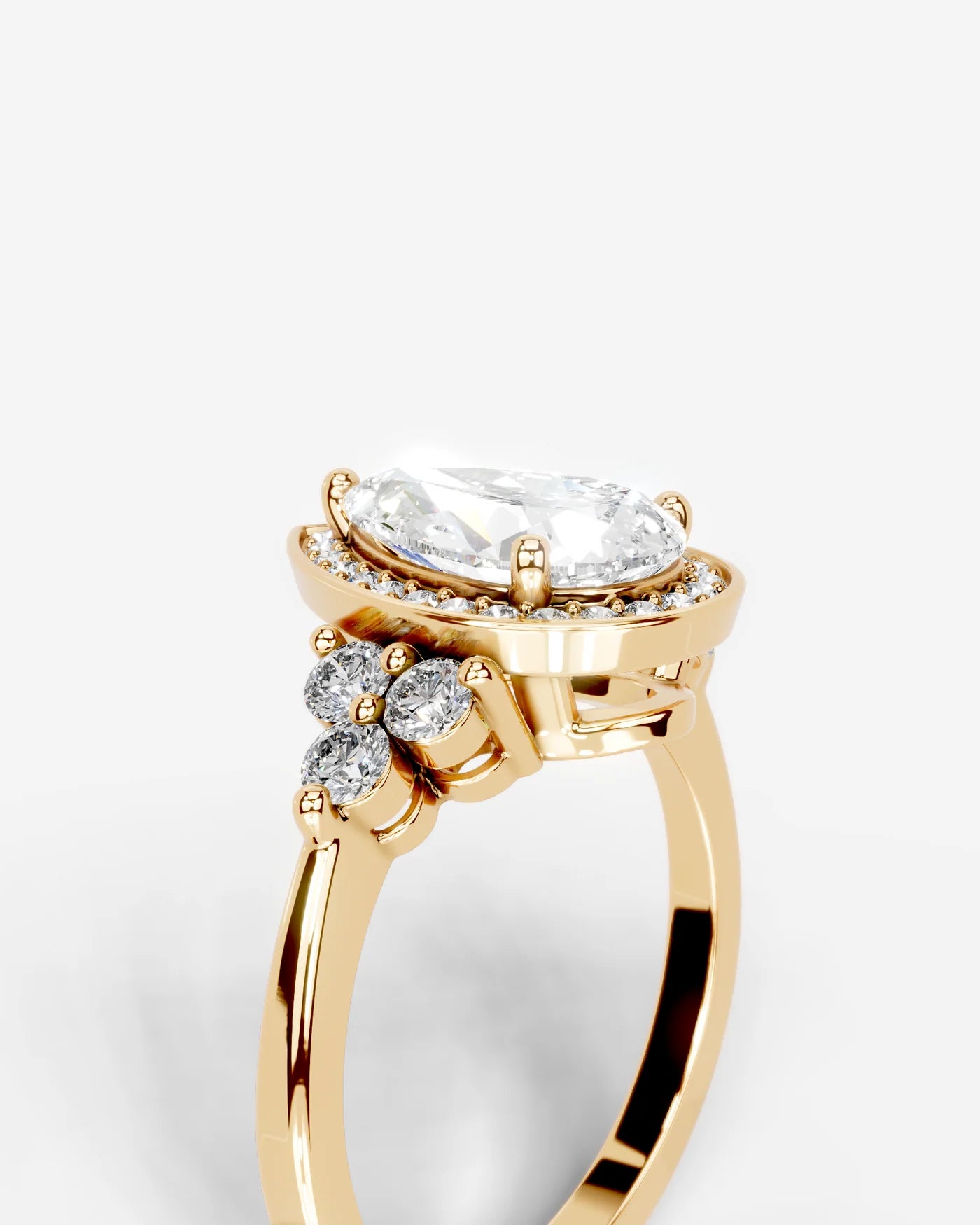 Pear Cut Halo Lab Grown Diamond Engagement Ring with Side Stones| D VS1
