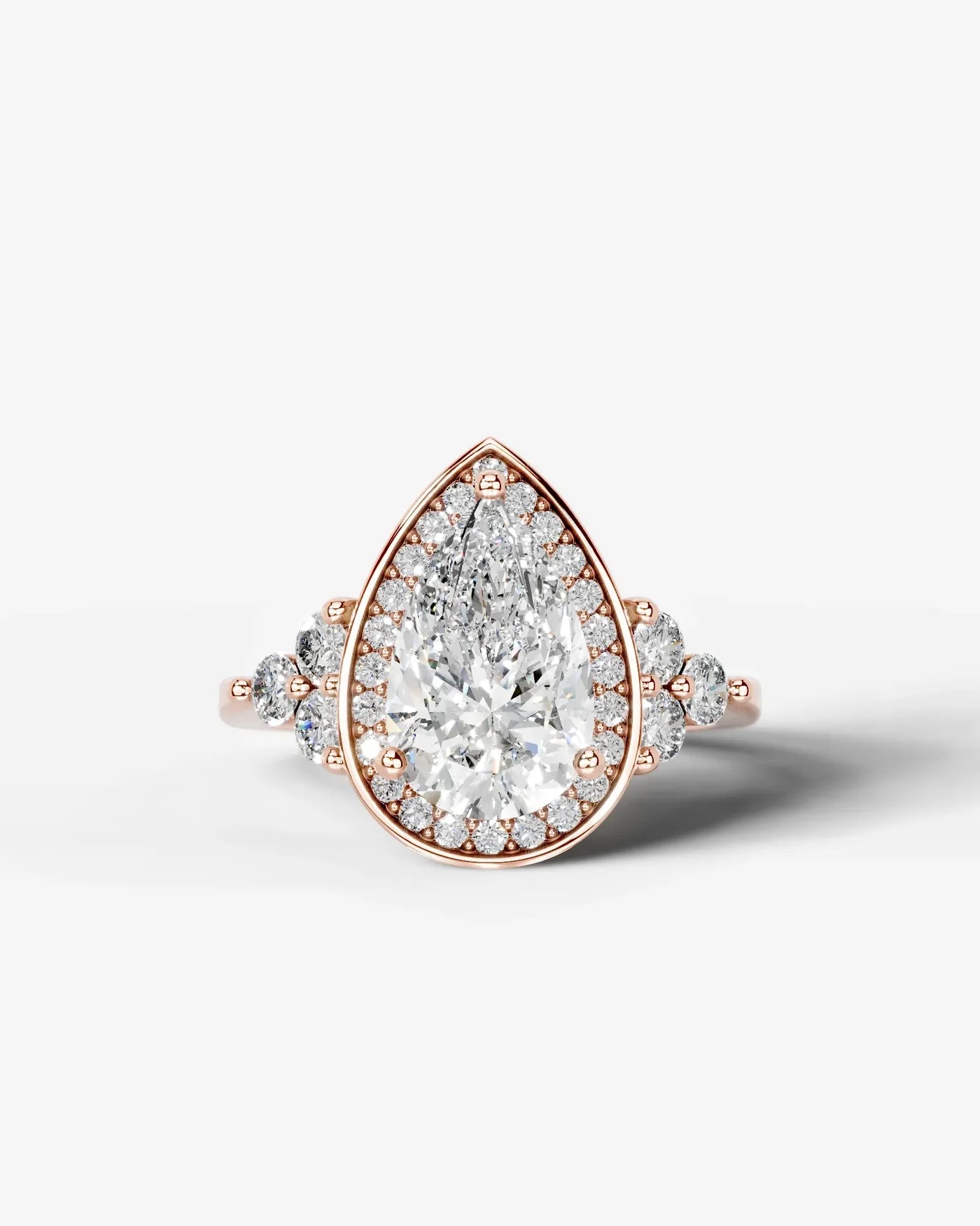 Pear Cut Halo Lab Grown Diamond Engagement Ring with Side Stones| D VS1