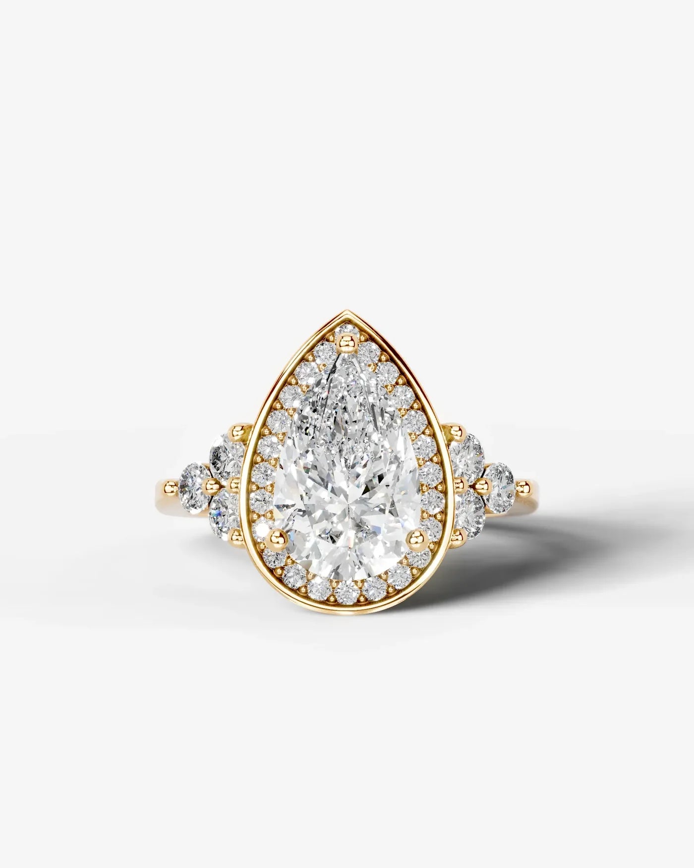 Pear Cut Halo Lab Grown Diamond Engagement Ring with Side Stones| D VS1