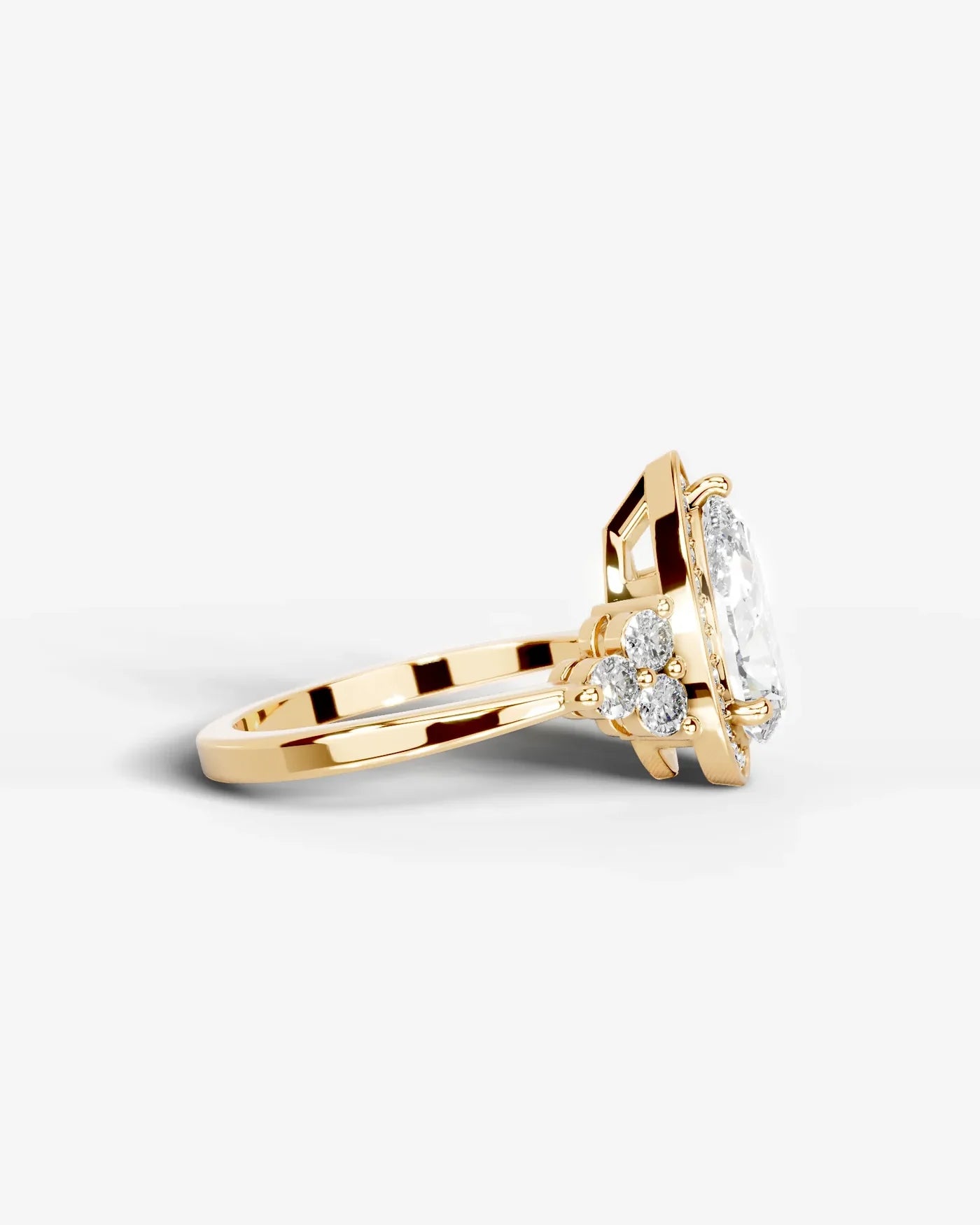 Pear Cut Halo Lab Grown Diamond Engagement Ring with Side Stones| D VS1