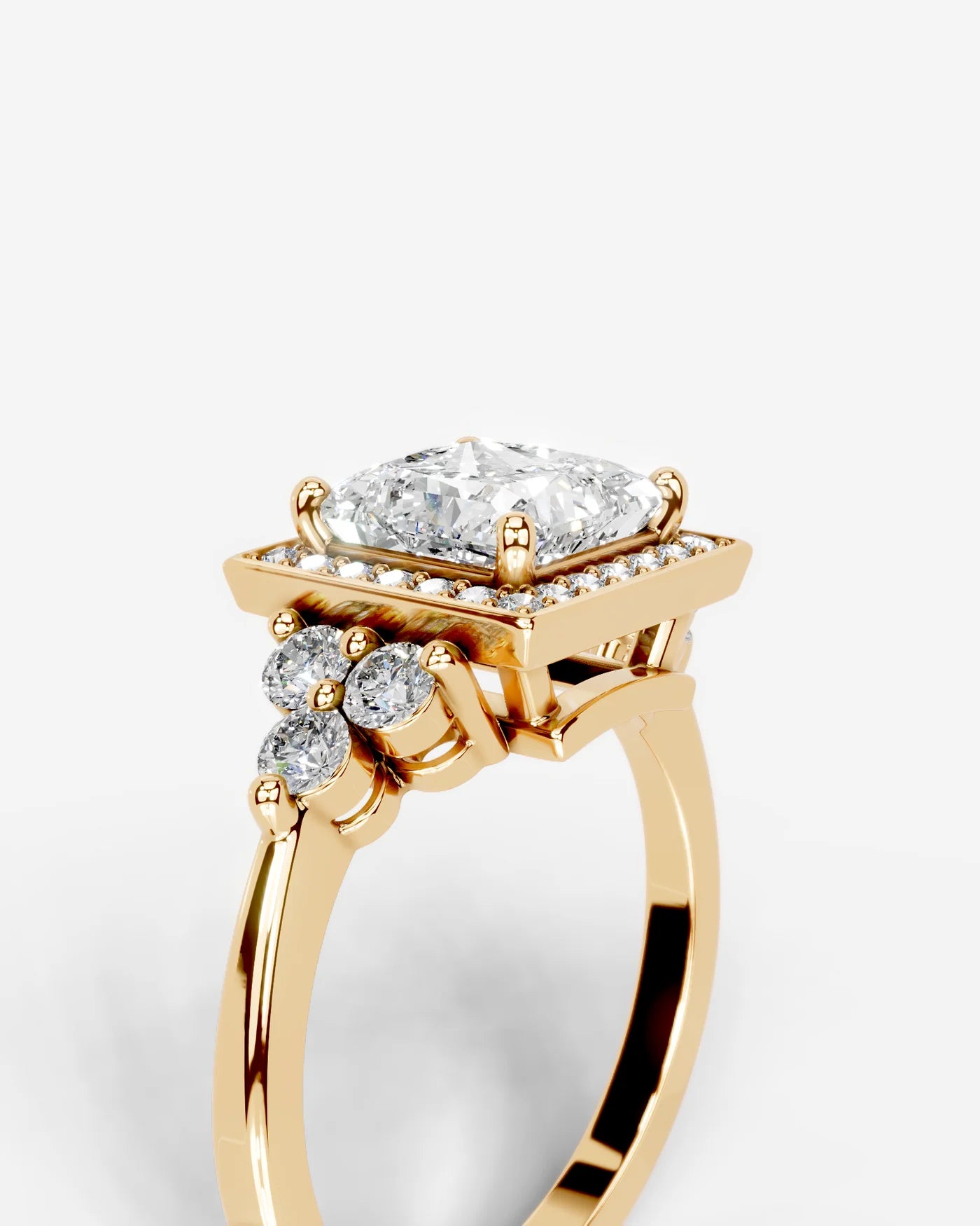 Princess Cut Halo Lab Grown Diamond Engagement Ring with Side Stones| D VS1
