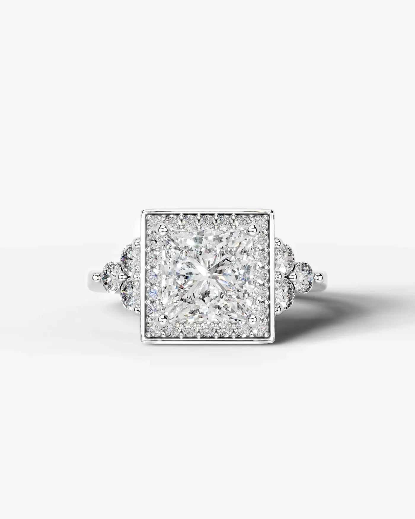 Princess Cut Halo Lab Grown Diamond Engagement Ring with Side Stones| D VS1