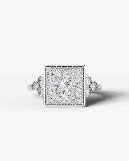 Princess Cut Halo Lab Grown Diamond Engagement Ring with Side Stones| D VS1