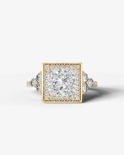 Princess Cut Halo Lab Grown Diamond Engagement Ring with Side Stones| D VS1