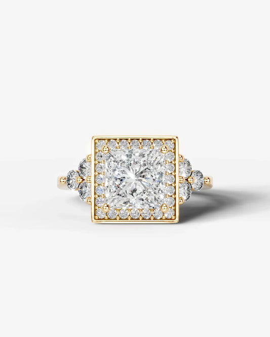 Princess Cut Halo Lab Grown Diamond Engagement Ring with Side Stones| D VS1