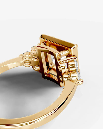Princess Cut Halo Lab Grown Diamond Engagement Ring with Side Stones| D VS1