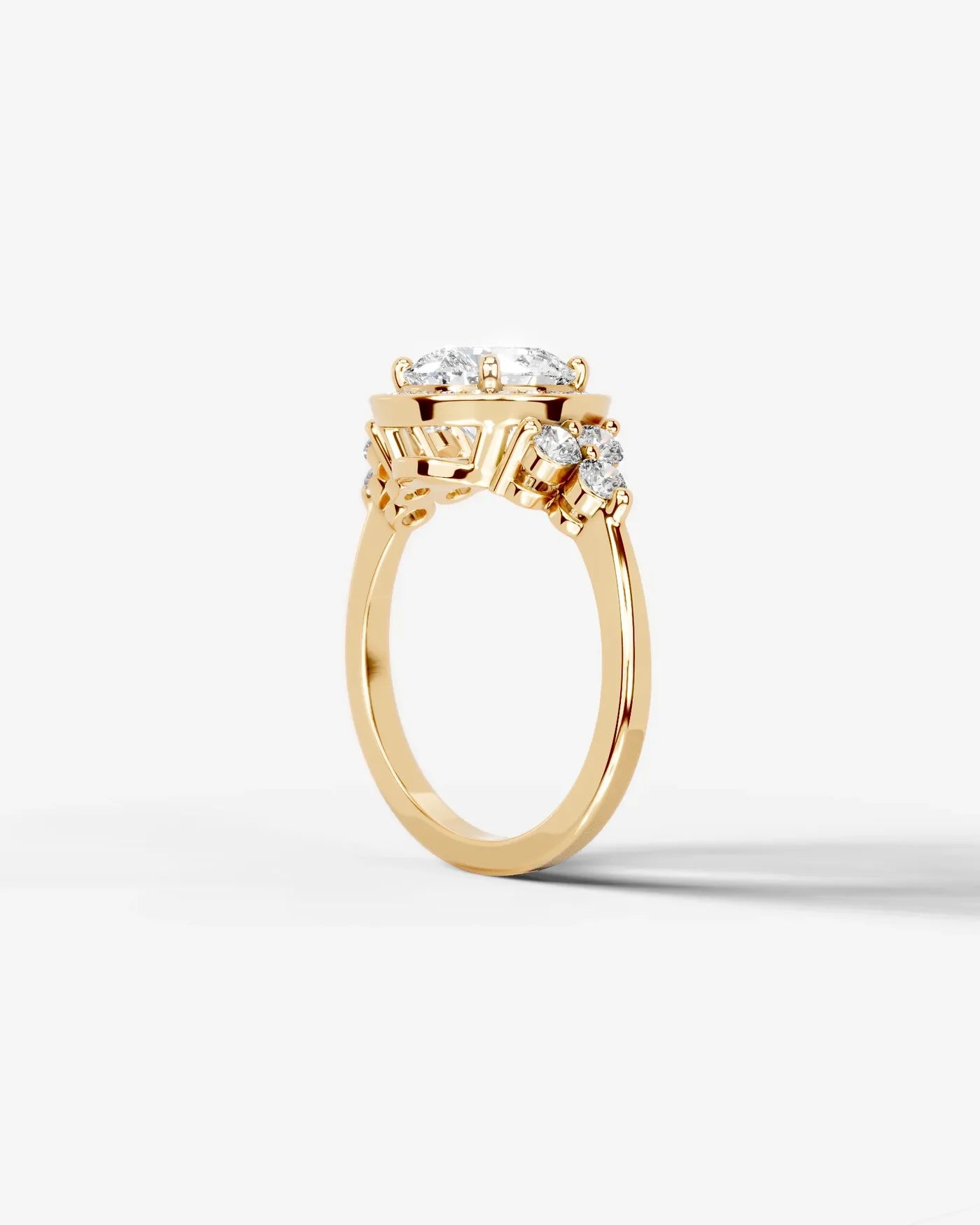 Round Cut Halo Lab Grown Diamond Engagement Ring with Side Stones| D VS1