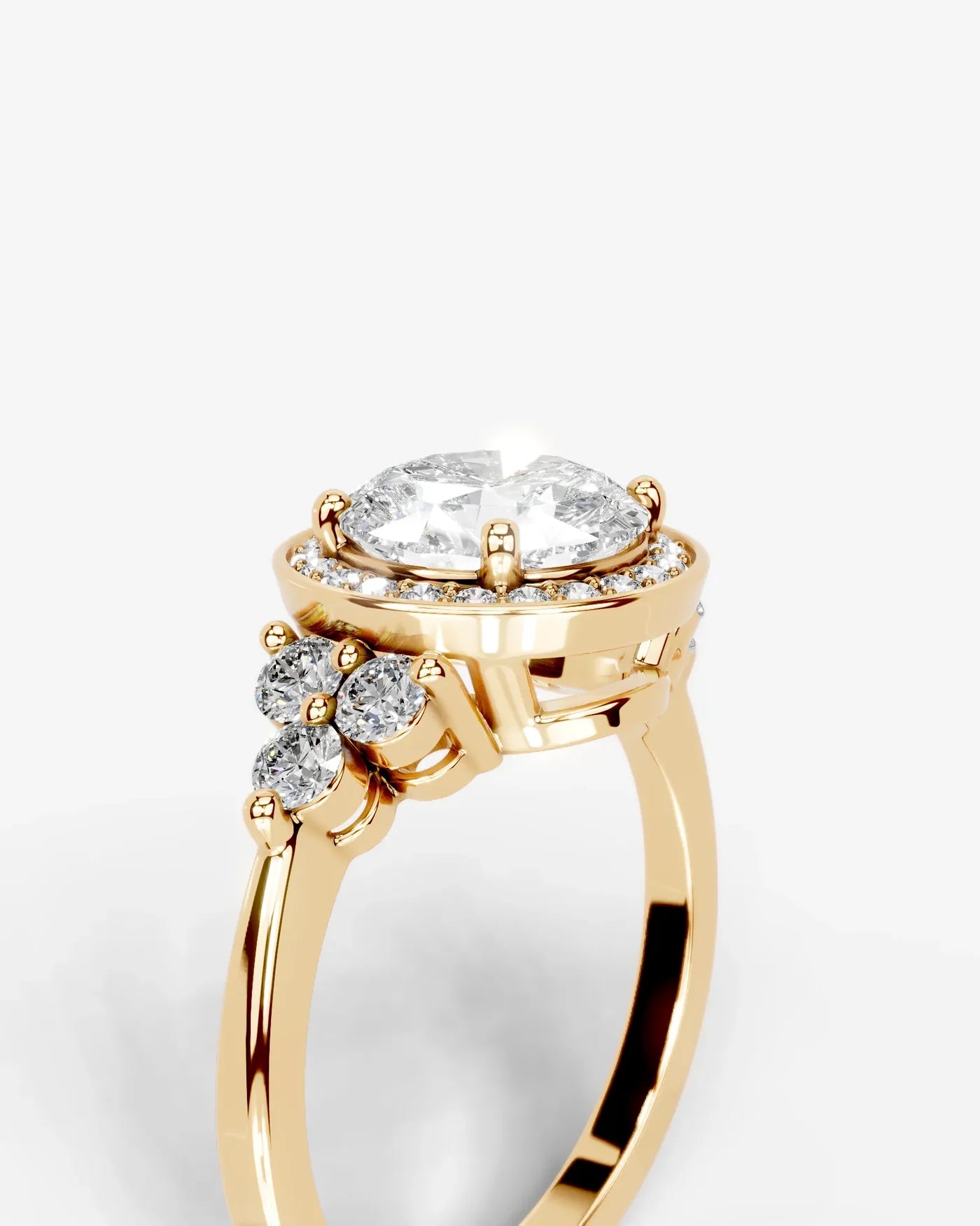 Round Cut Halo Lab Grown Diamond Engagement Ring with Side Stones| D VS1