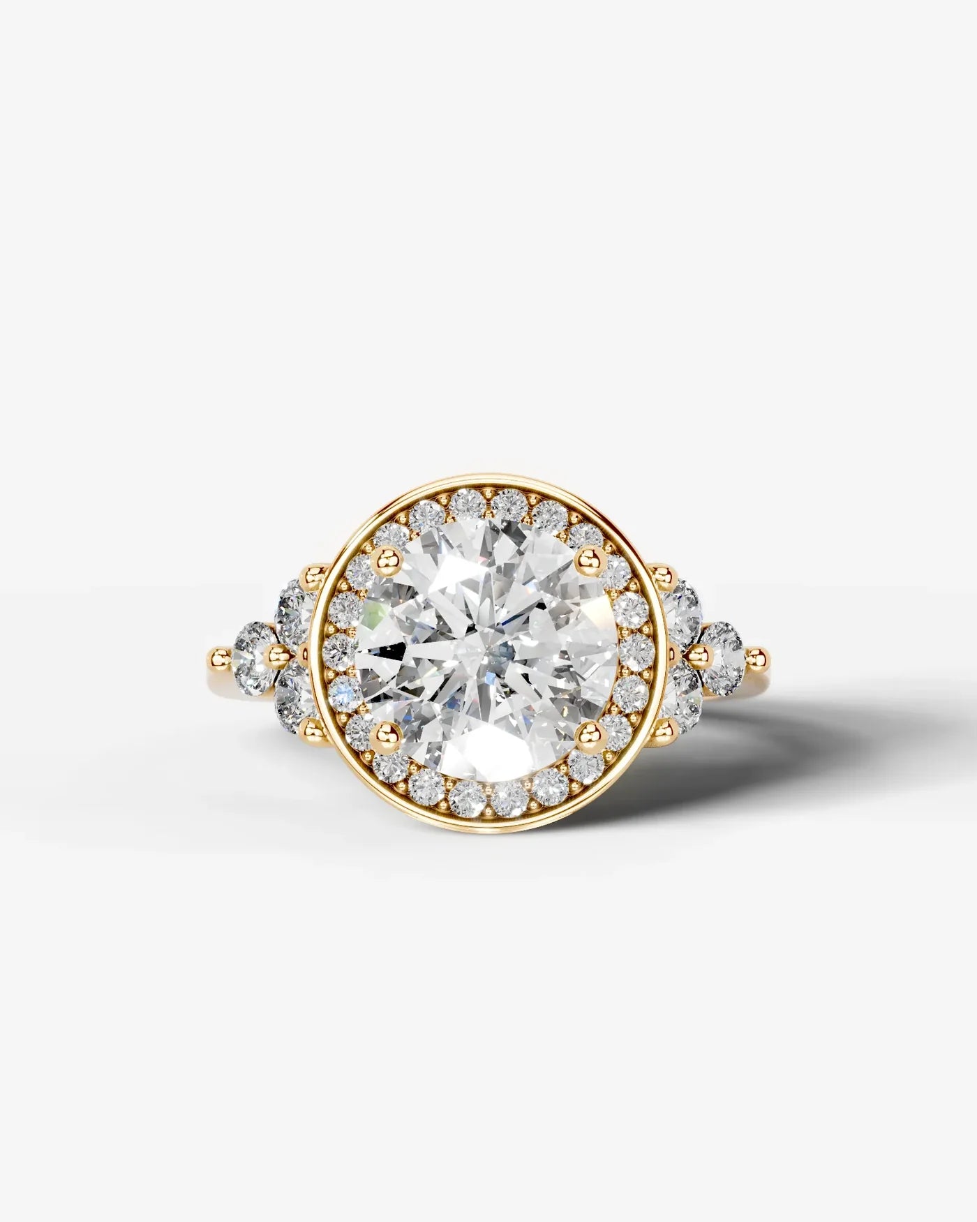 Round Cut Halo Lab Grown Diamond Engagement Ring with Side Stones| D VS1