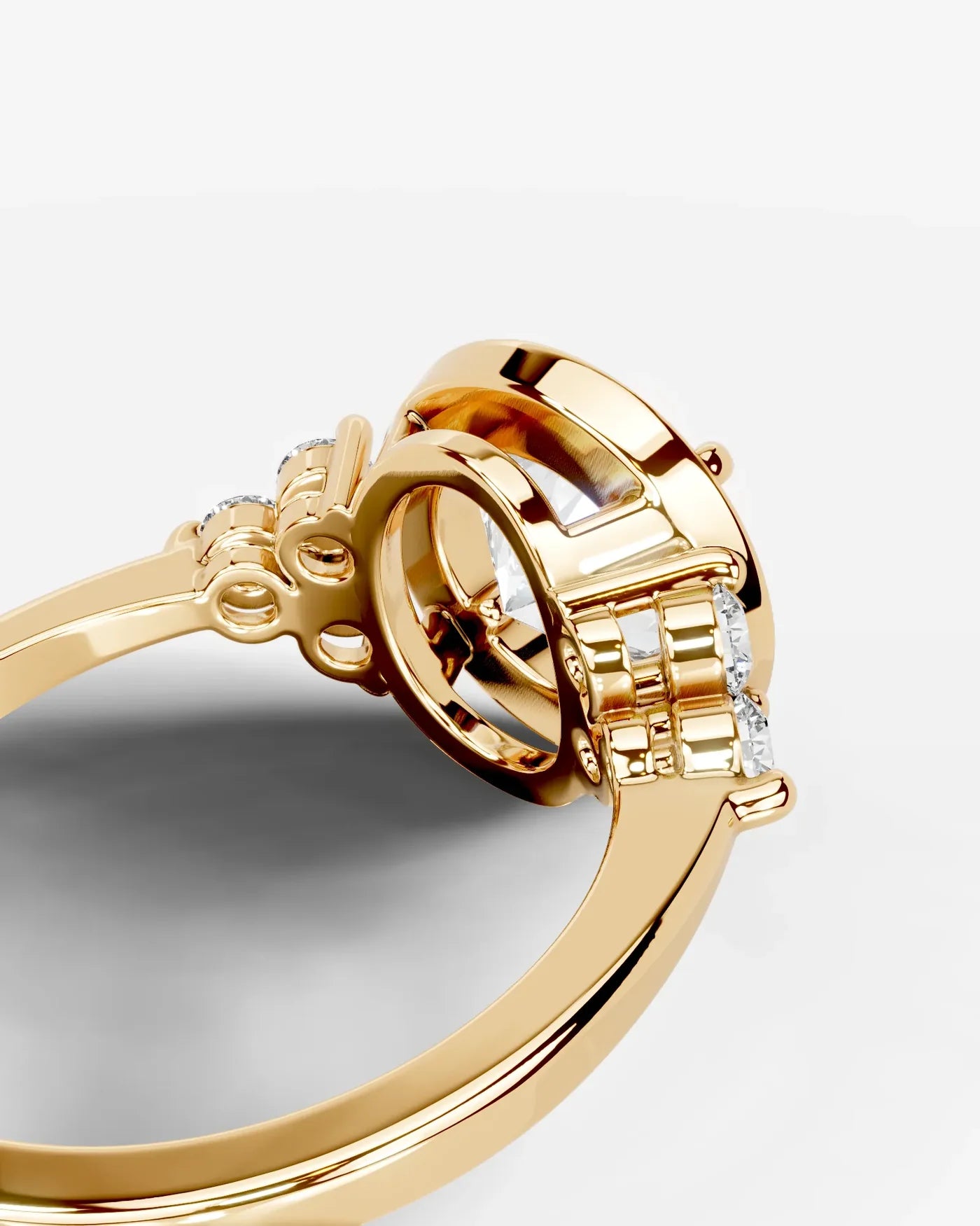 Round Cut Halo Lab Grown Diamond Engagement Ring with Side Stones| D VS1