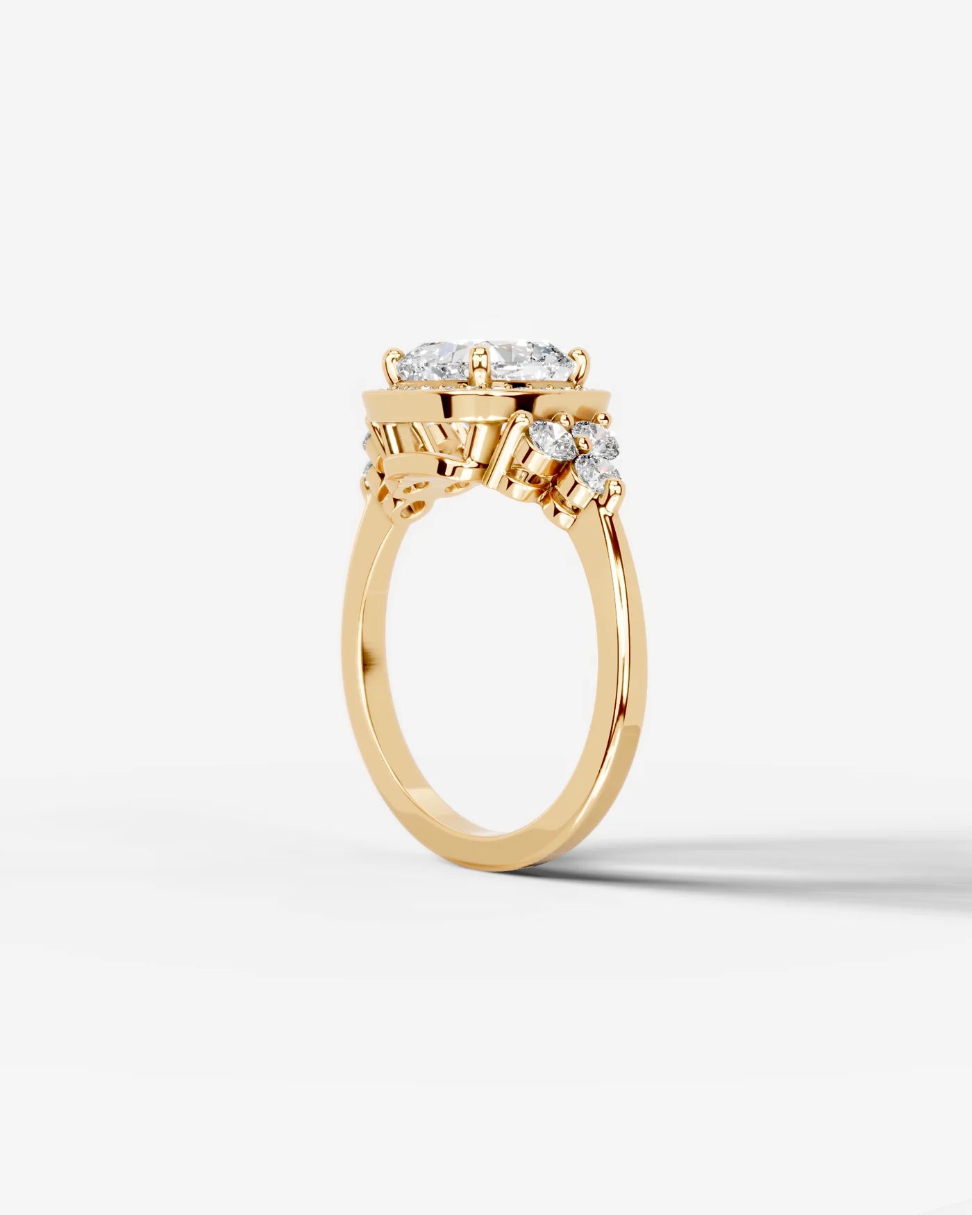 Cushion Cut Halo Lab Grown Diamond Engagement Ring with Side Stones| D VS1