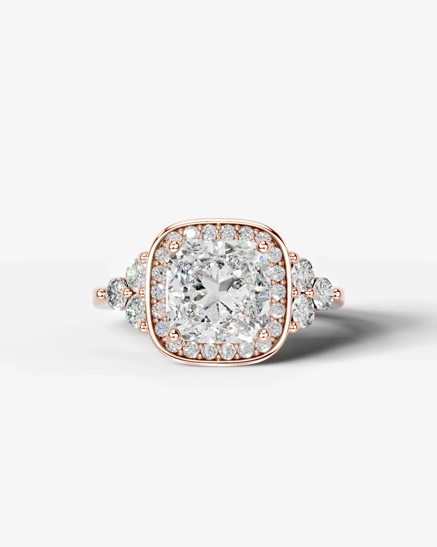 Cushion Cut Halo Lab Grown Diamond Engagement Ring with Side Stones| D VS1