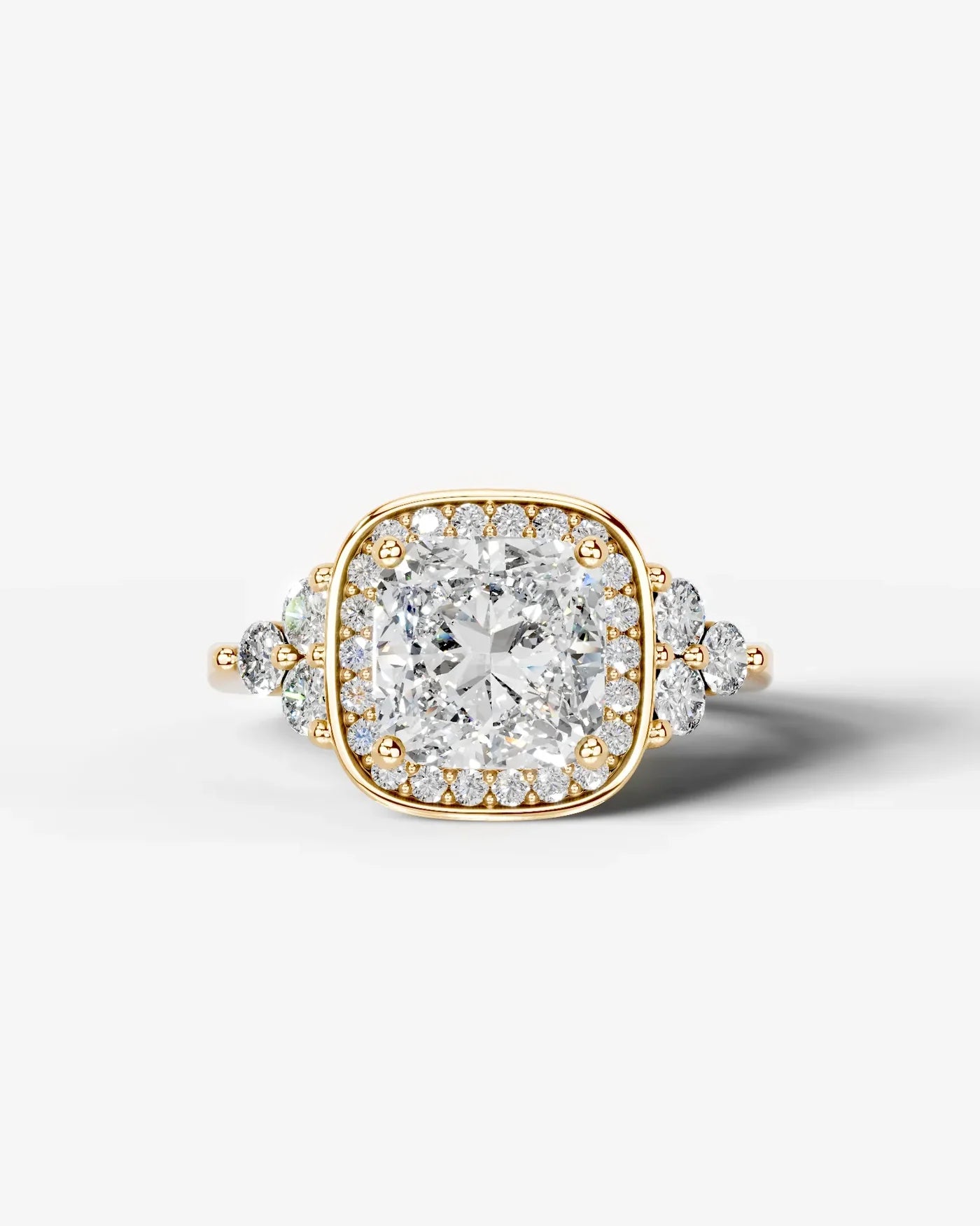 Cushion Cut Halo Lab Grown Diamond Engagement Ring with Side Stones| D VS1