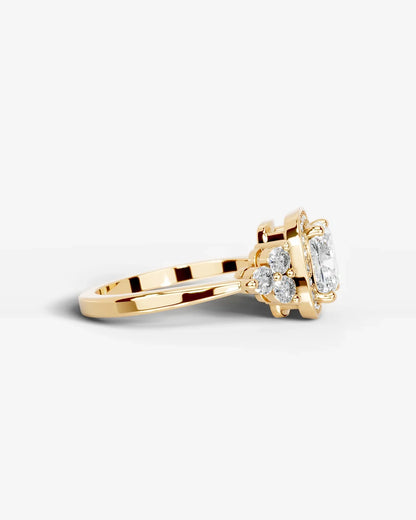 Cushion Cut Halo Lab Grown Diamond Engagement Ring with Side Stones| D VS1
