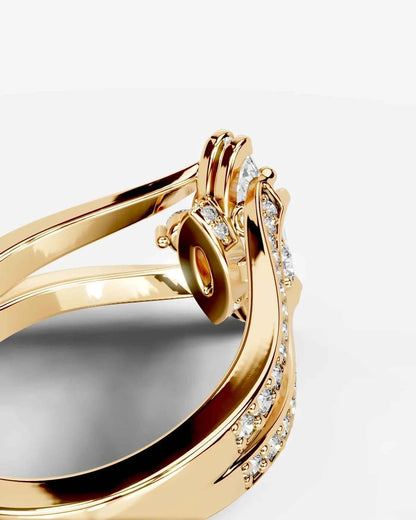 Marquise Cut Lab Diamond Engagement Ring with split shank pave band and hidden halo| D VS1