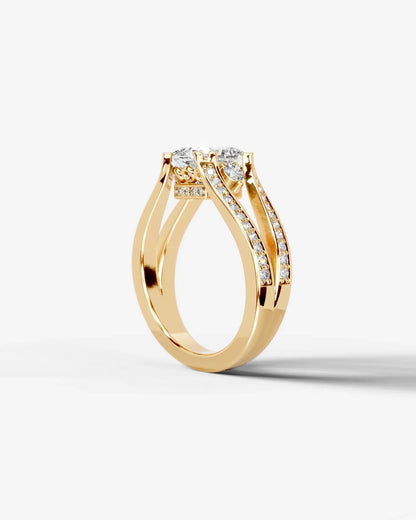 Cushion Cut Lab Diamond Engagement Ring with split shank pave band and hidden halo| D VS1