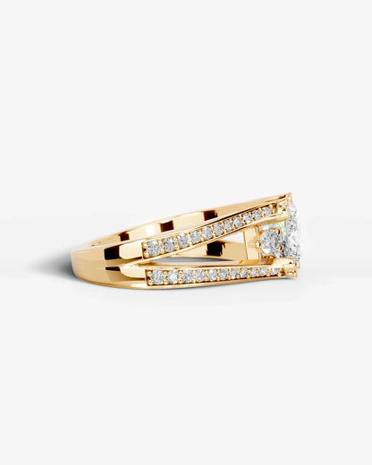 Princess Cut Lab Diamond Engagement Ring with split shank pave band and hidden halo| D VS1