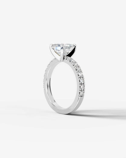 Asscher Cut Solitaire Lab Grown Diamond Engagement Ring with Pavé Band | D VS1
