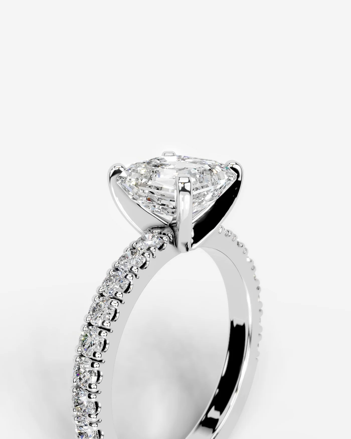 Asscher Cut Solitaire Lab Grown Diamond Engagement Ring with Pavé Band | D VS1
