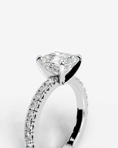 Asscher Cut Solitaire Lab Grown Diamond Engagement Ring with Pavé Band | D VS1