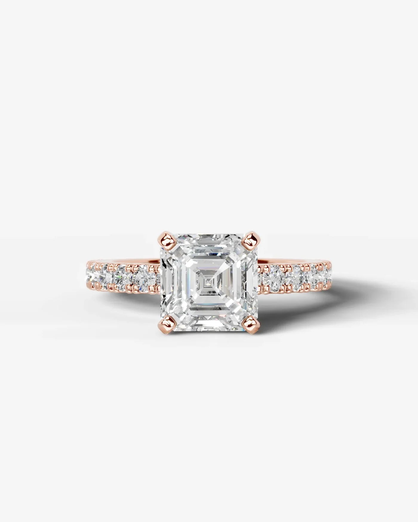 Asscher Cut Solitaire Lab Grown Diamond Engagement Ring with Pavé Band | D VS1