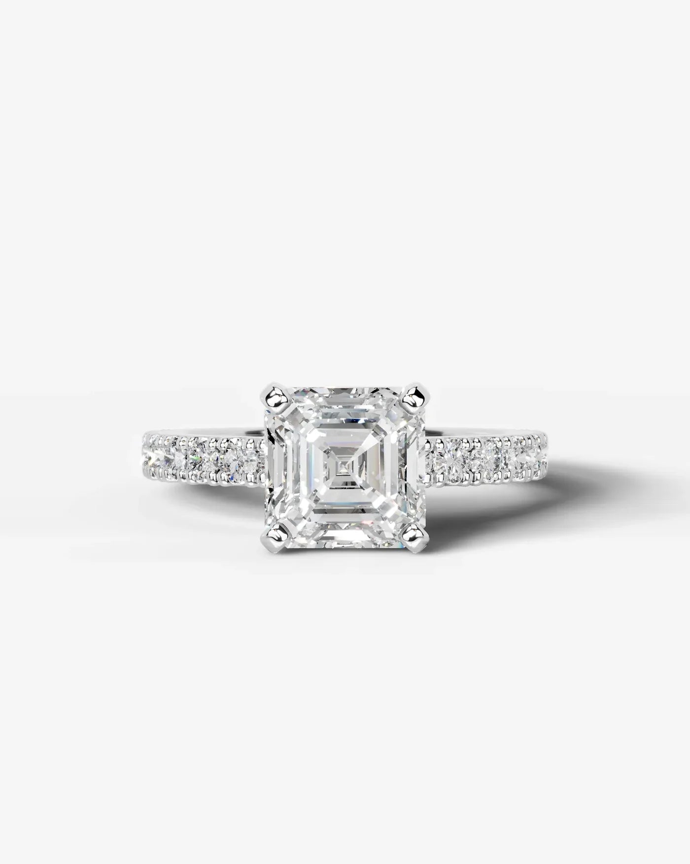 Asscher Cut Solitaire Lab Grown Diamond Engagement Ring with Pavé Band | D VS1