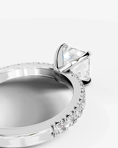 Asscher Cut Solitaire Lab Grown Diamond Engagement Ring with Pavé Band | D VS1