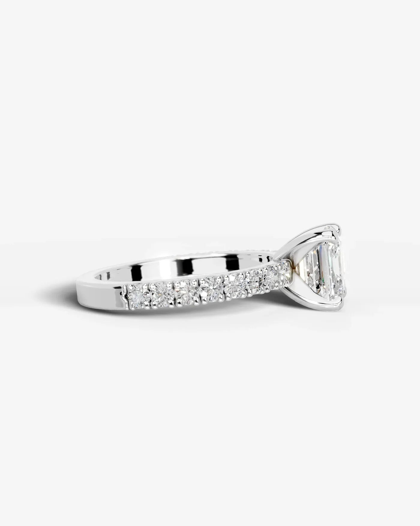 Asscher Cut Solitaire Lab Grown Diamond Engagement Ring with Pavé Band | D VS1