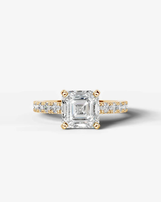 Asscher Cut Solitaire Lab Grown Diamond Engagement Ring with Pavé Band | D VS1