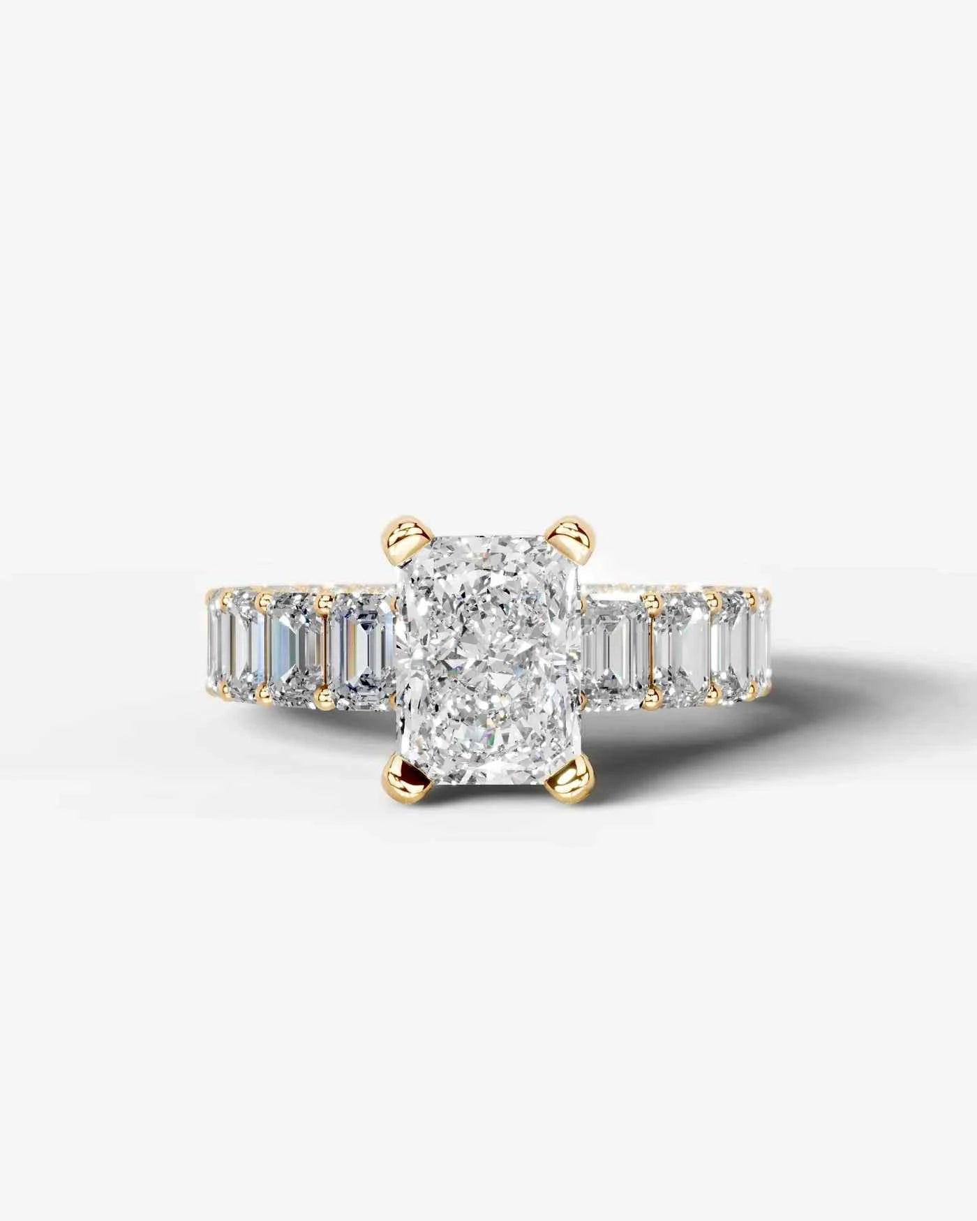 Radiant  Cut Lab Diamond Engagement Ring with Emerald cut eternity band and Hidden halo| D VS1