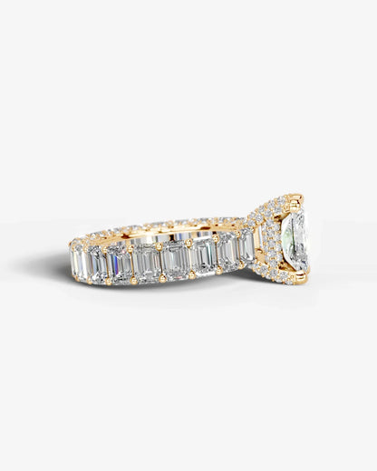 Radiant  Cut Lab Diamond Engagement Ring with Emerald cut eternity band and Hidden halo| D VS1