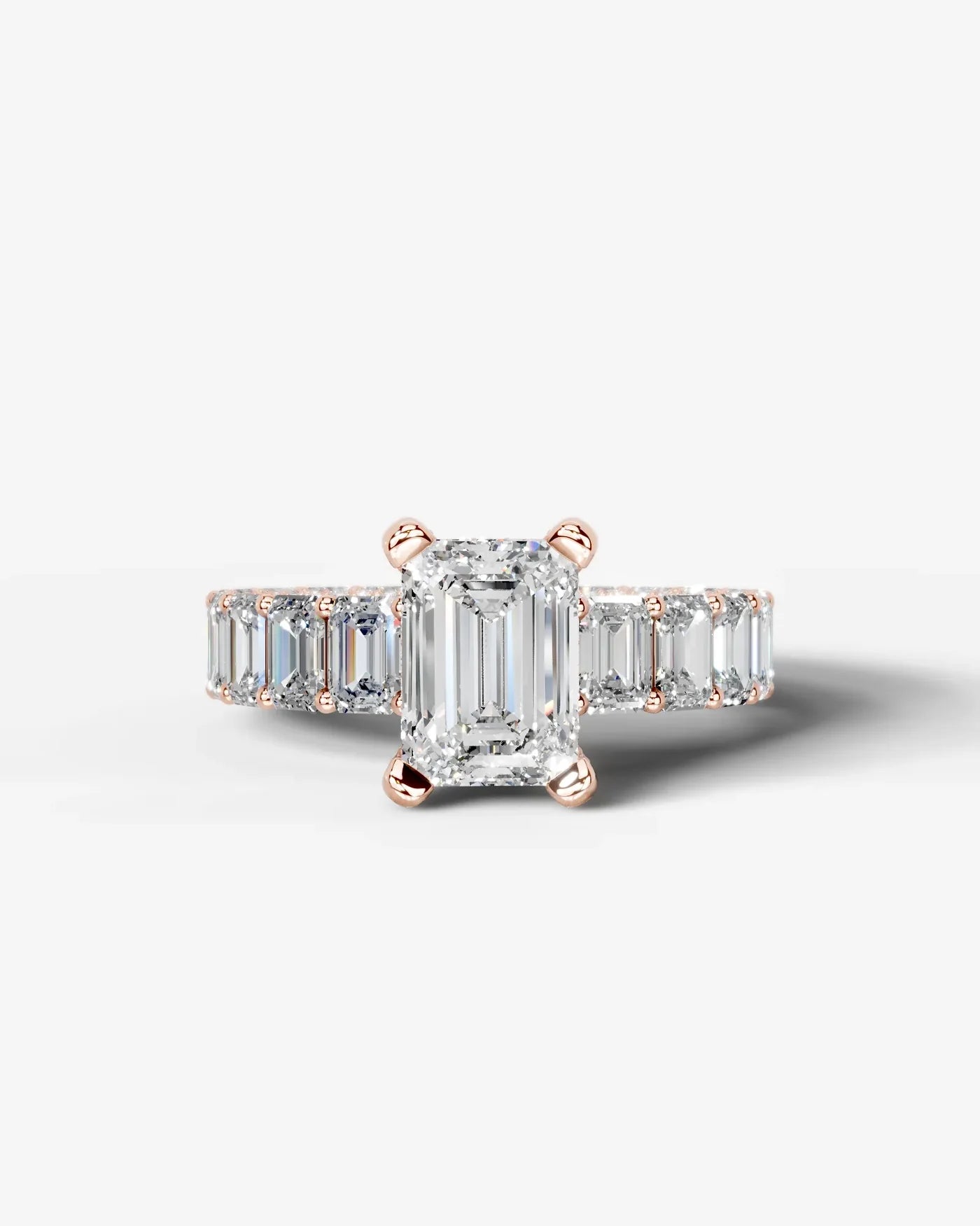Emerald Cut Lab Diamond Engagement Ring with Emerald cut eternity band and Hidden halo| D VS1