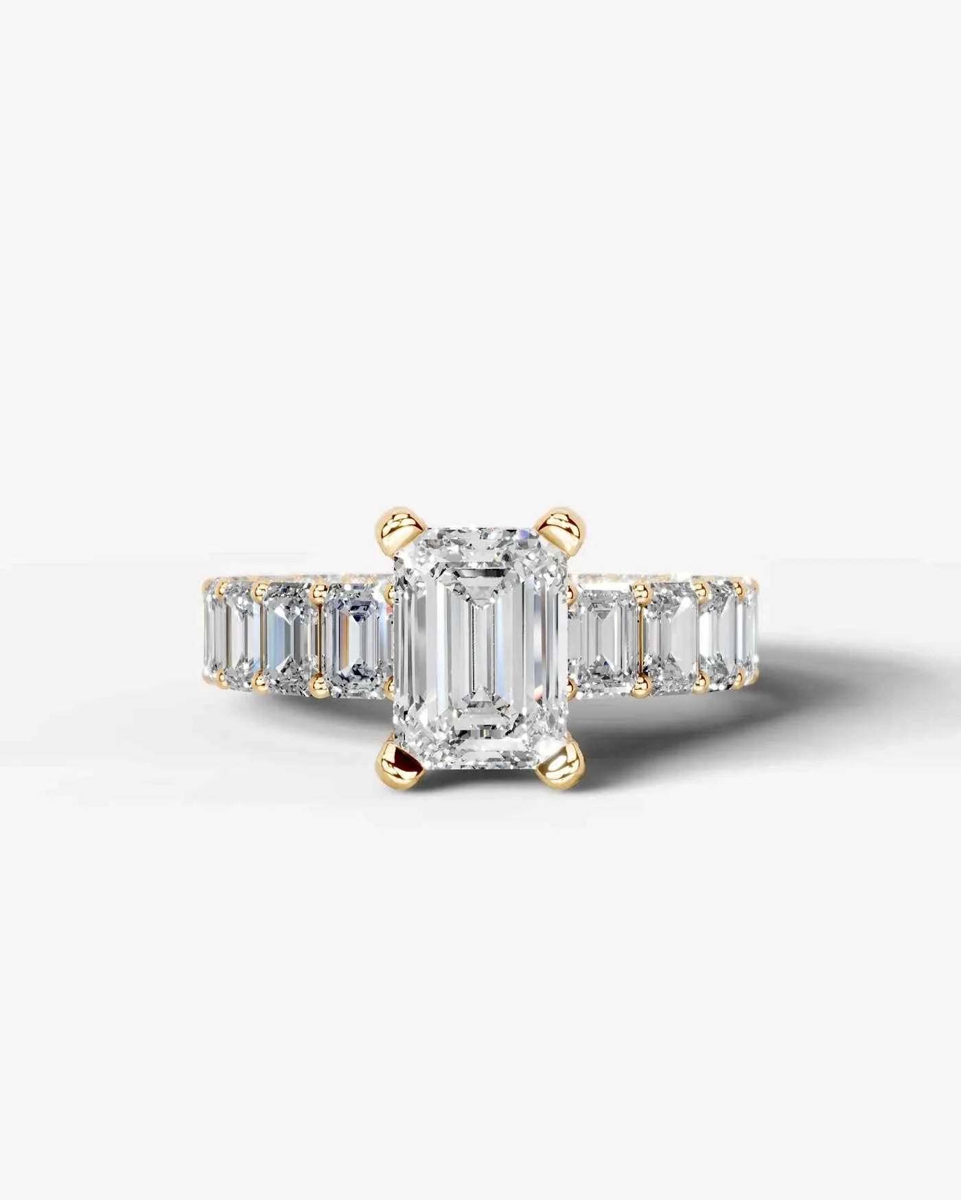 Emerald Cut Lab Diamond Engagement Ring with Emerald cut eternity band and Hidden halo| D VS1