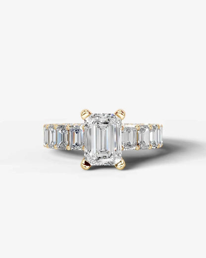 Emerald Cut Lab Diamond Engagement Ring with Emerald cut eternity band and Hidden halo| D VS1